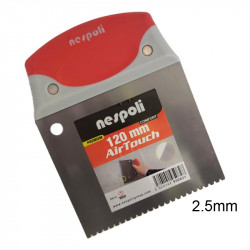 Spatule crantée
Largeur : 120 mm
Espacement des dents : 2,5mm
